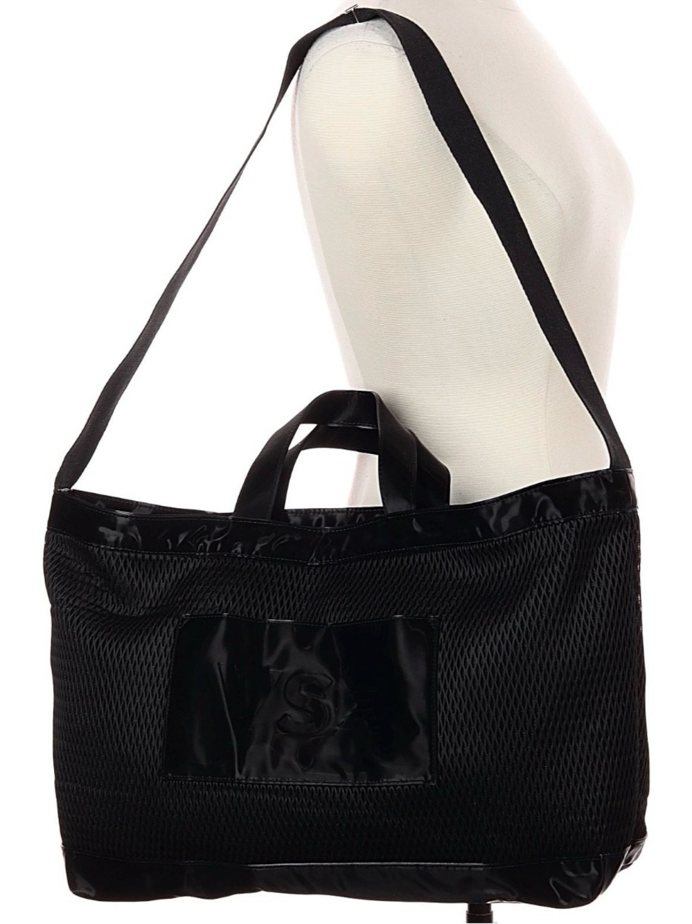 Black Victorias Secret Sport VSX Mesh Tote Bag with Wide Shoulder Straps - gym